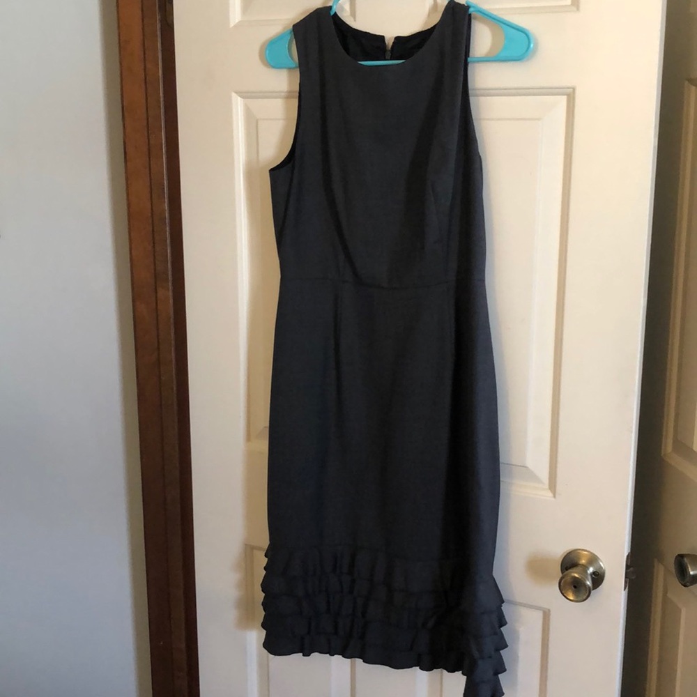 J Crew dark gray dress. Ruffle bottom size 8